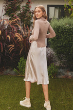 Reflection A-Line Satin Midi Skirt - Pearl
