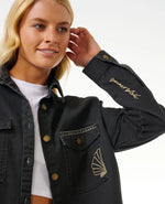 Sun Embroidered Denim Jacket - Washed Black