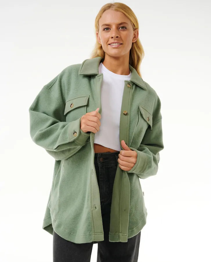 High Tide Fleece Shacket - Sage