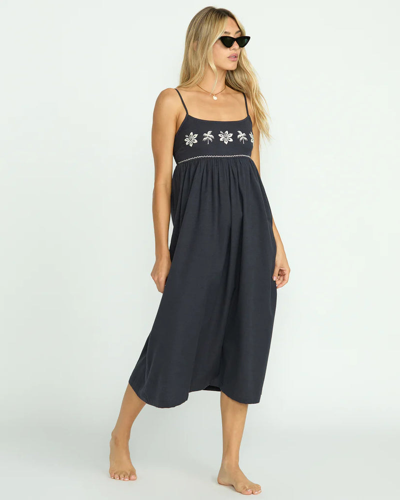 Robe  midi en coton doux Days End - Black Sand