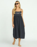 Robe  midi en coton doux Days End - Black Sand