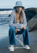 Lined knit cardigan - Mid blue white stripe