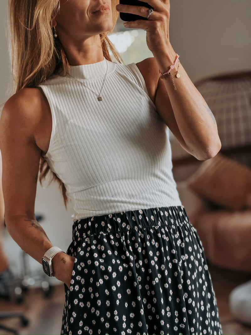 Ribbed High Neck Camisole - White