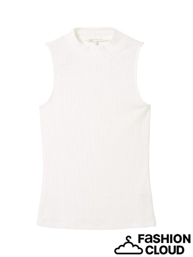 Ribbed High Neck Camisole - White