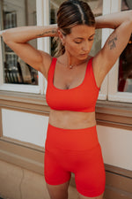 Brassière de sport seamless , carrée - Coral Red