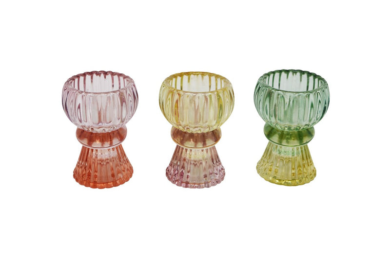 Set of colored glass candlesticks - 3 units