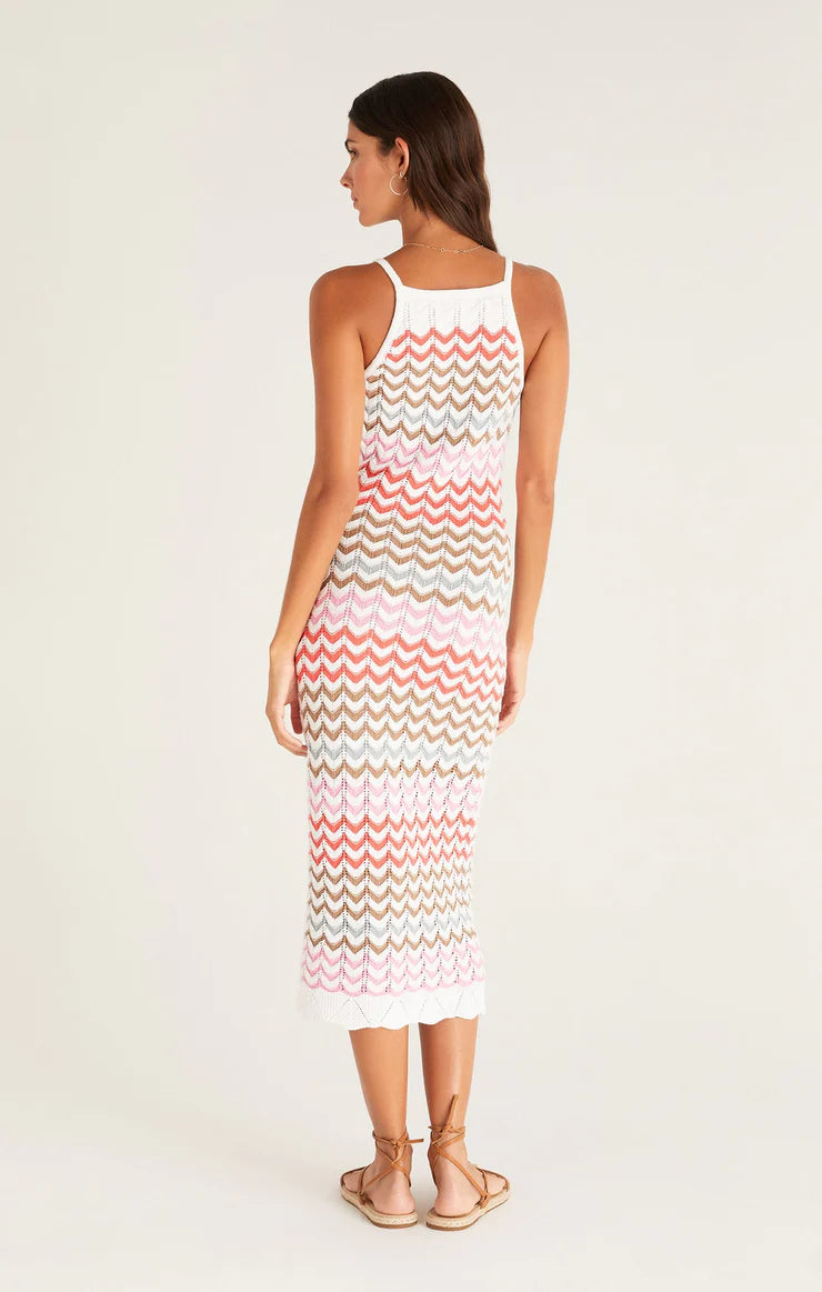 Camille Stripe Crochet Midi Dress - Multi