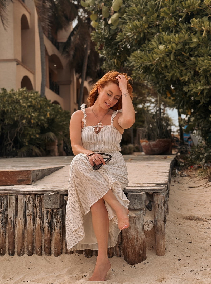 La Brisa Dobby Stripe Dress - Sandstone
