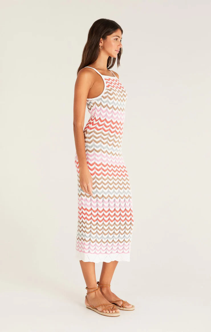 Camille Stripe Crochet Midi Dress - Multi