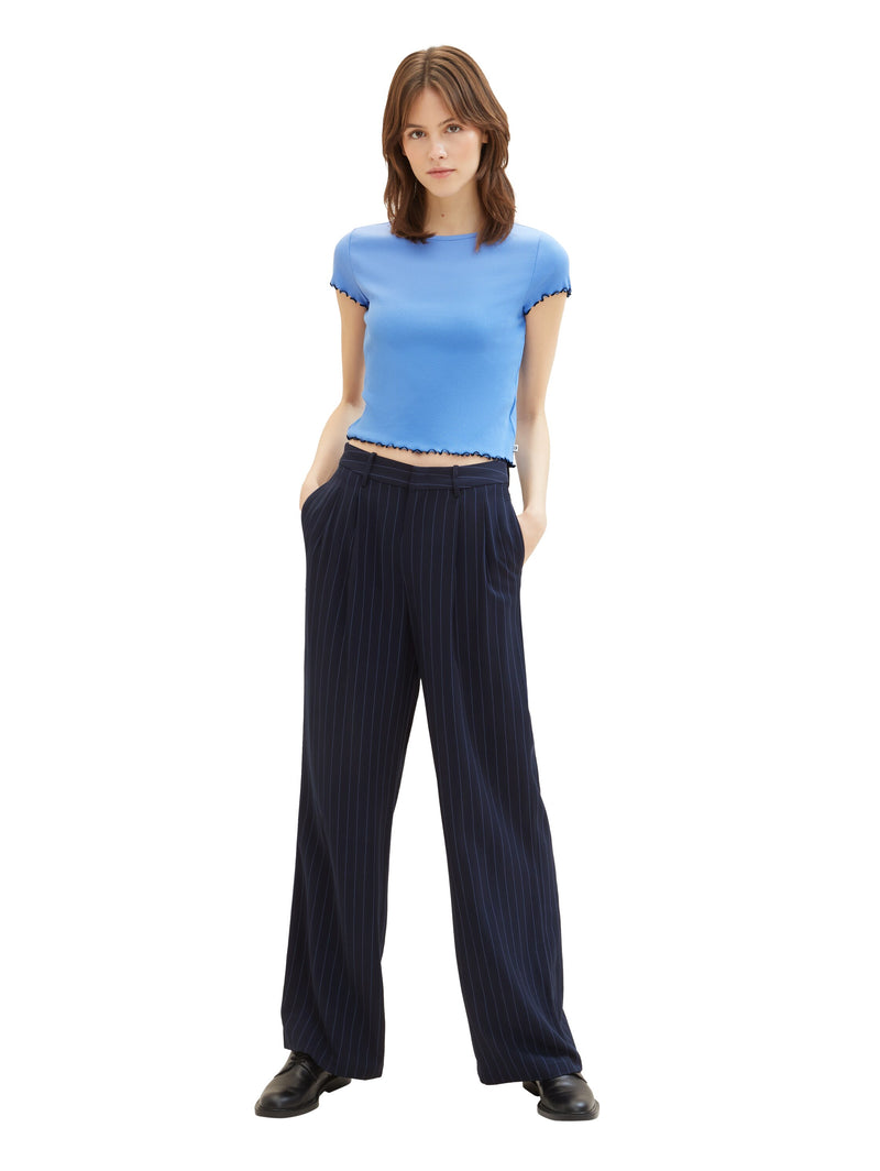 Ribbed cropped T-shirt - Sicilian blue