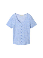Floral Buttoned T-Shirt - Mid Blue