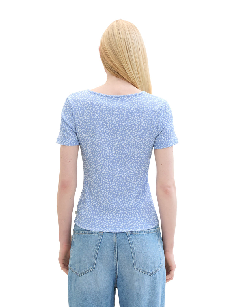 Floral Buttoned T-Shirt - Mid Blue
