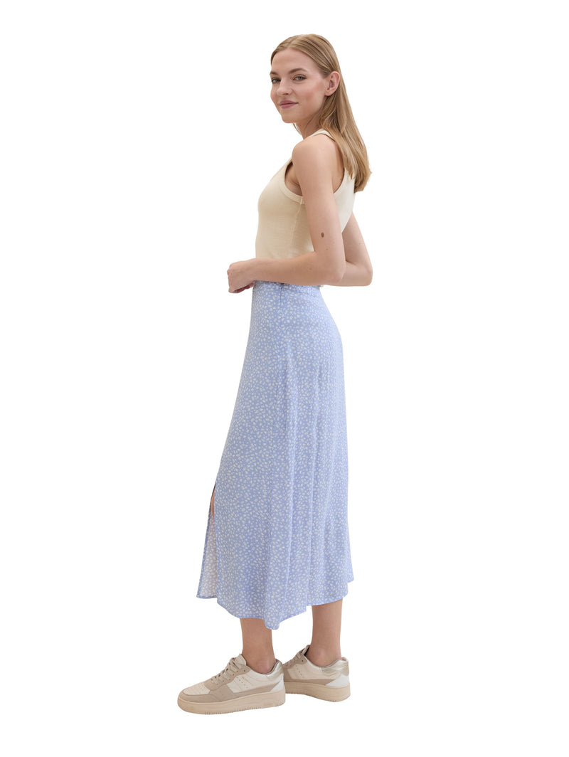 Floral midi skirt - Mid blue minimal print