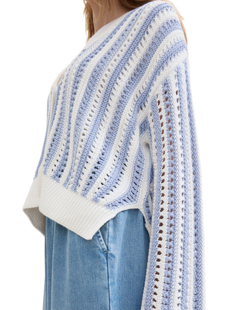 Lined knit cardigan - Mid blue white stripe