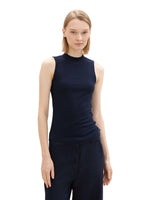 Ribbed High Neck Camisole - Sky Captain Blue