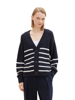 Knit v-neck cardigan - Navy White Stripes