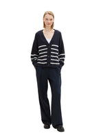 Cardigan col en v en tricot - Navy White Stripes