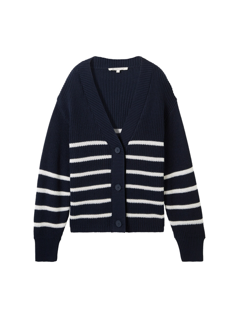 Cardigan col en v en tricot - Navy White Stripes