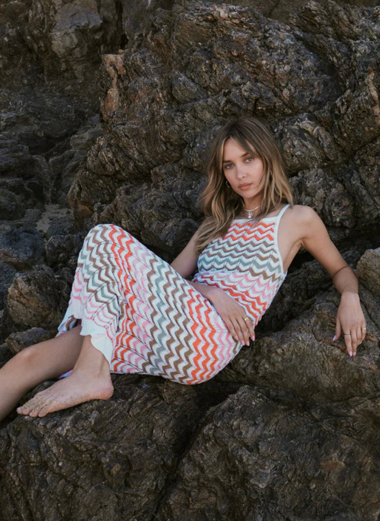 Camille Stripe Crochet Midi Dress - Multi