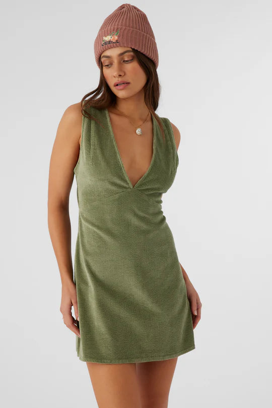 Poppy Corduroy Mini Dress - Oil Green