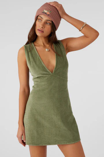 Poppy Corduroy Mini Dress - Oil Green