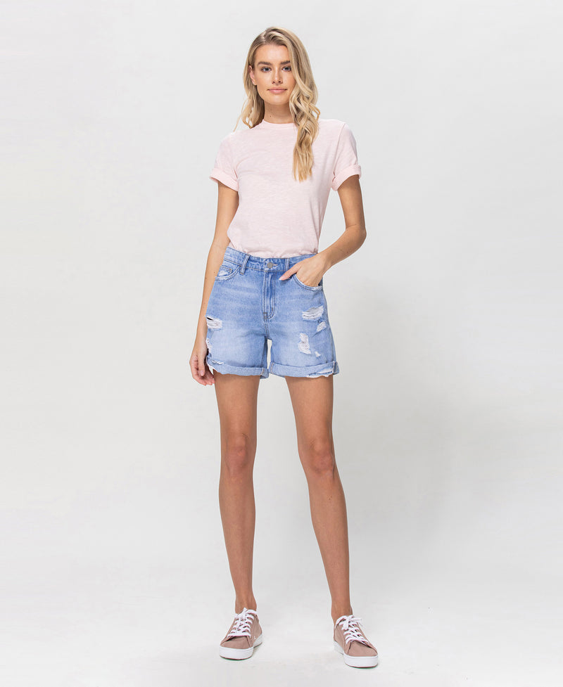 Ripped Boyfriend Shorts - Medium Wash (Pacific Venice)