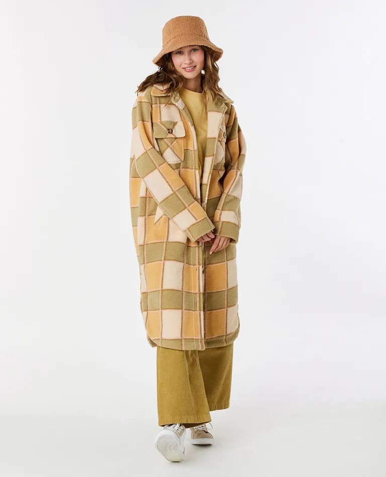 Manteau long à carreaux - Khaki