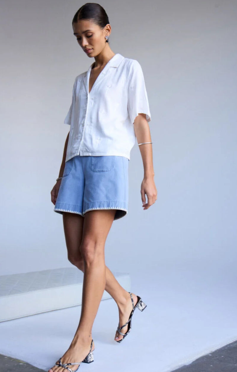 Chemise à broderie palmiers Yetta - Ecru