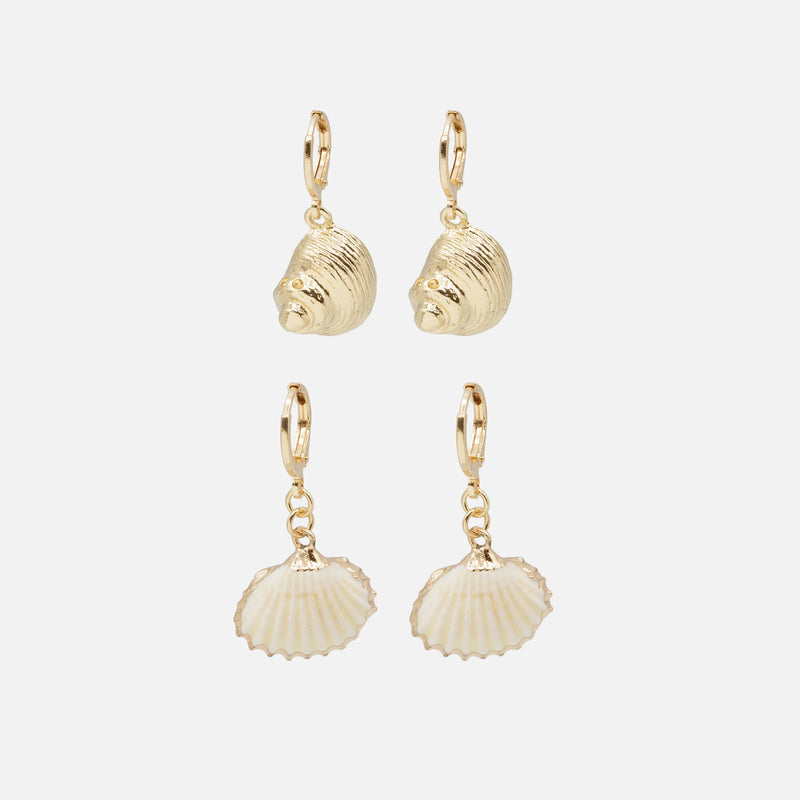 Duo boucles d’oreilles dorées coquillage - Acier Inox