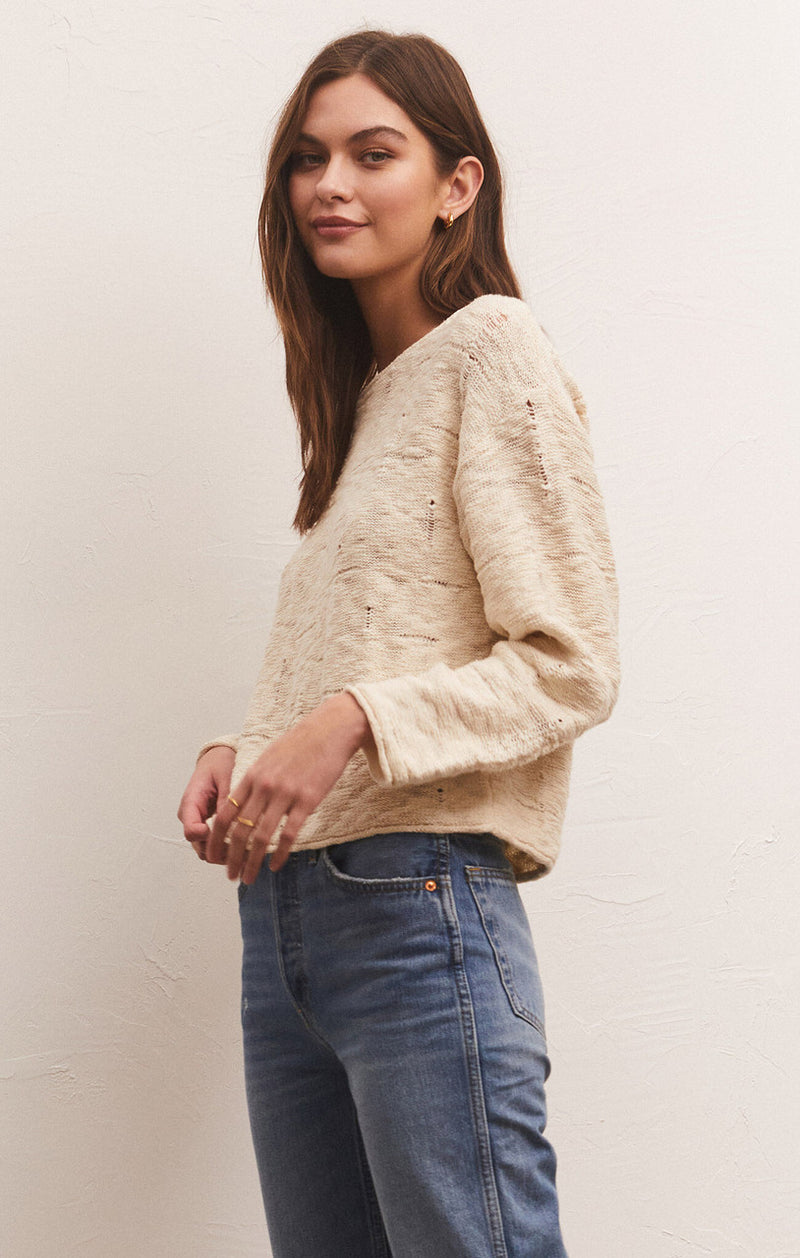 Rowe Distressed Knit Sweater - Whisper White