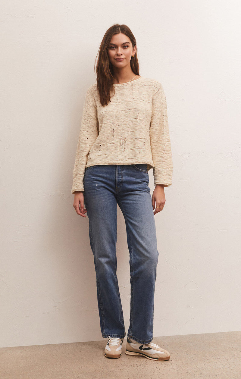 Rowe Distressed Knit Sweater - Whisper White