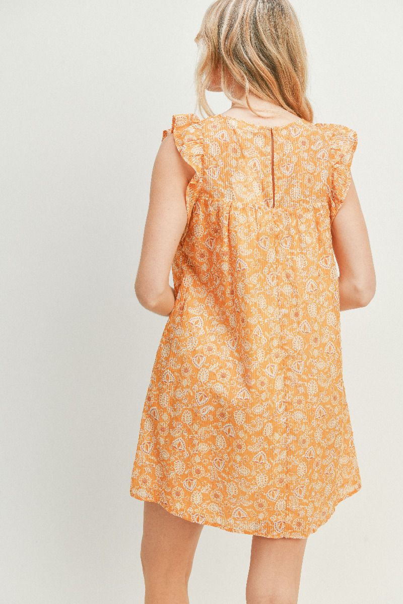 Mini dress with ruffled sleeves - Mustard-Rust