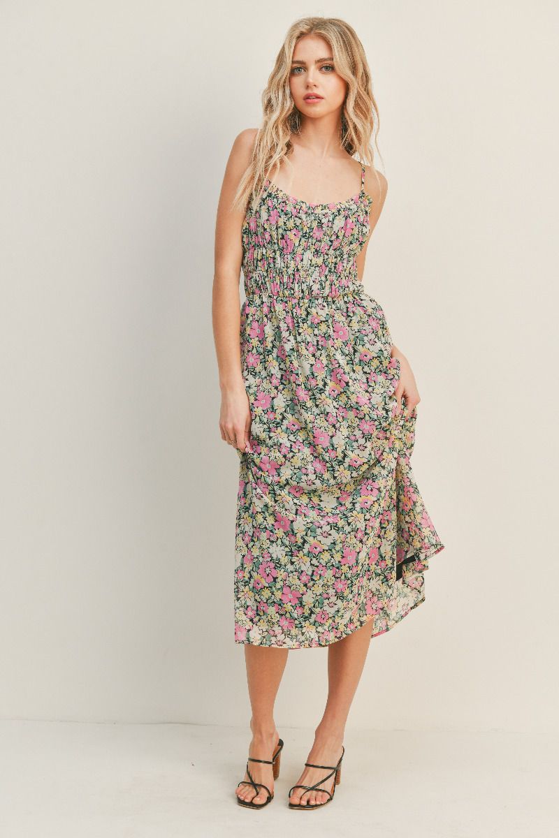 Woven floral midi dress - Black Dahlia