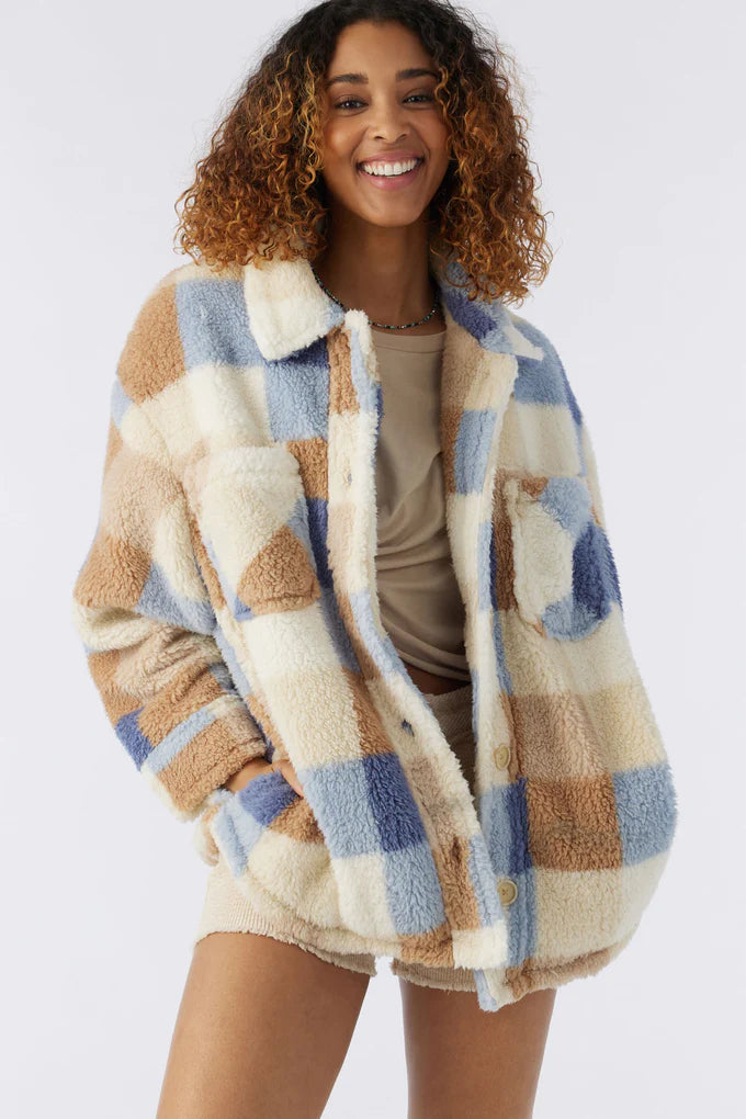Plaid sherpa 2025 jacket women's
