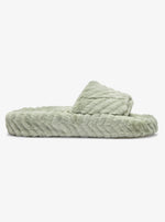 Faux Fur Slide Sandals - Sage
