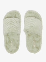 Faux Fur Slide Sandals - Sage