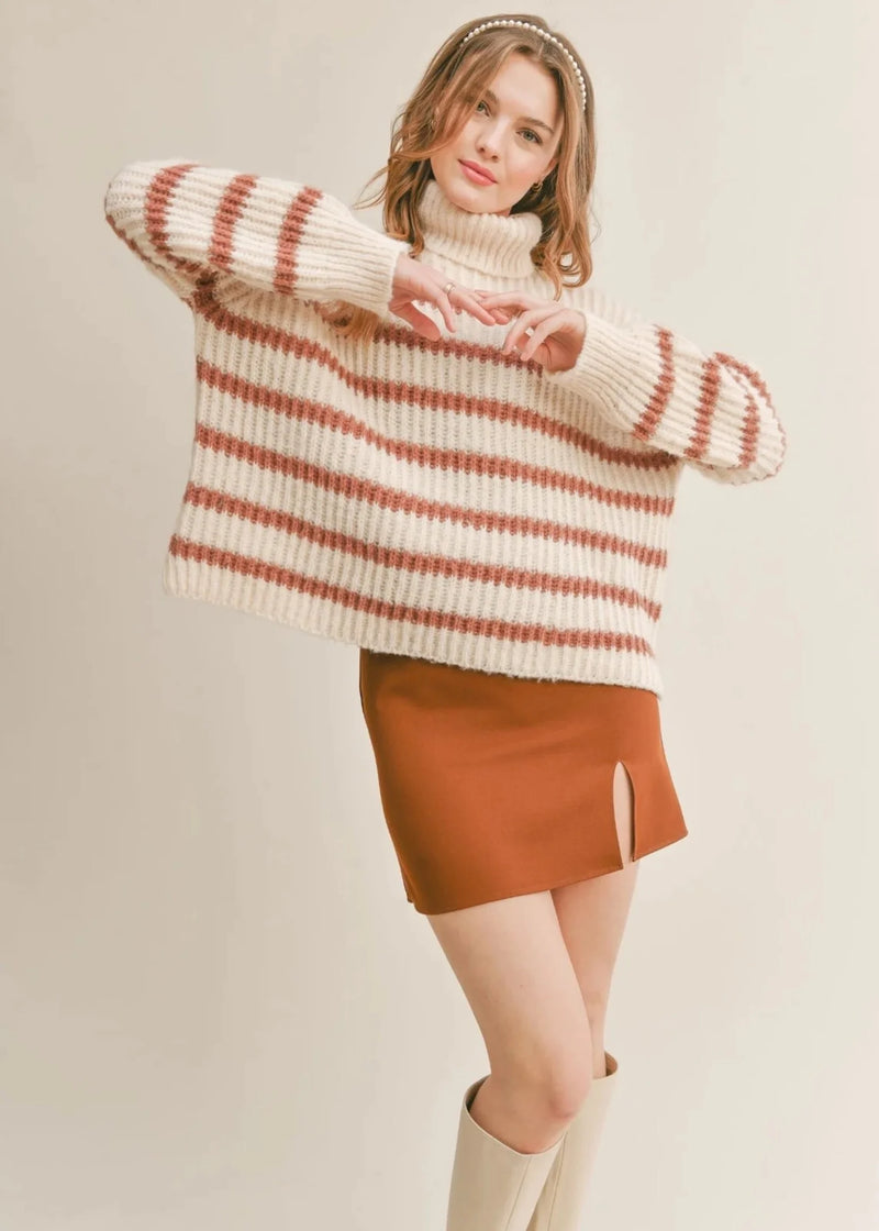 Aki striped turtleneck sweater - Ivory Caramel