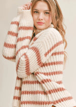 Aki striped turtleneck sweater - Ivory Caramel