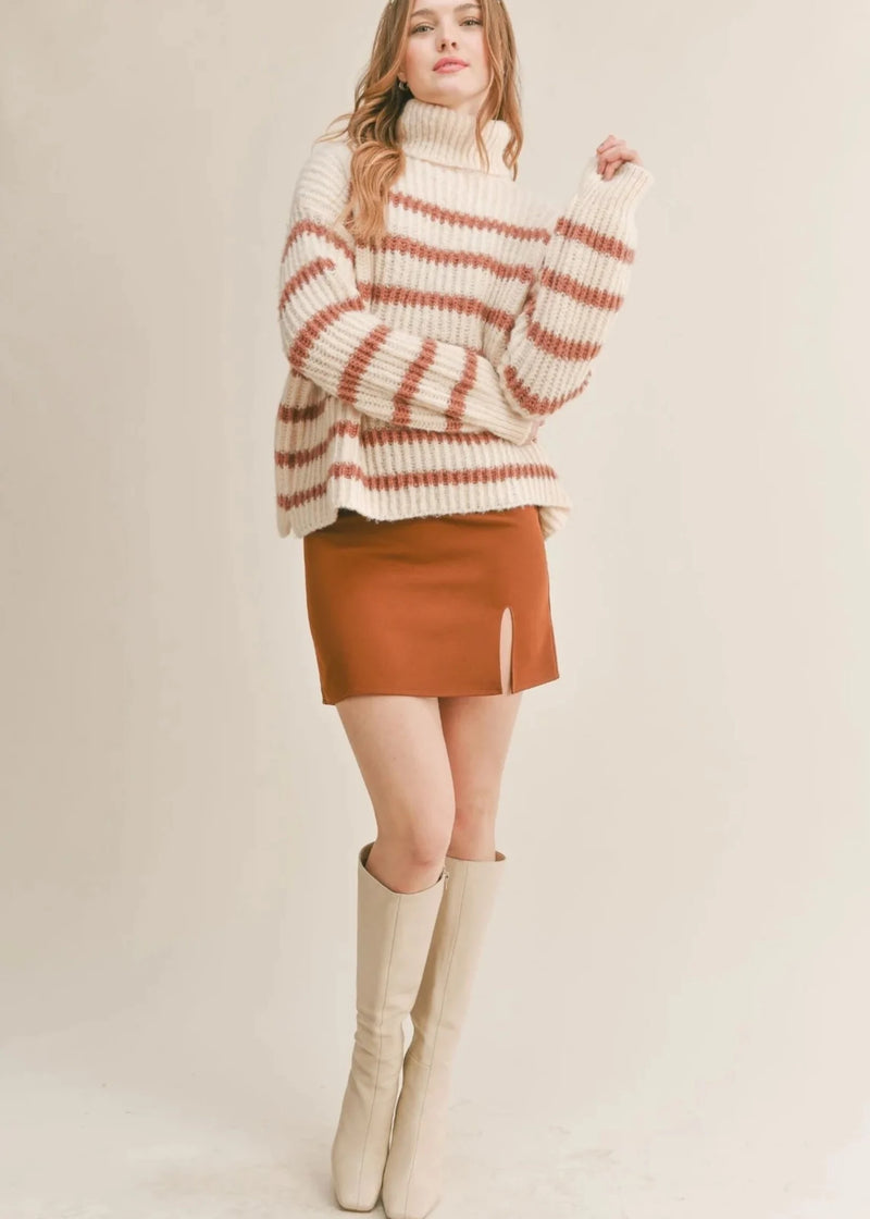 Aki striped turtleneck sweater - Ivory Caramel