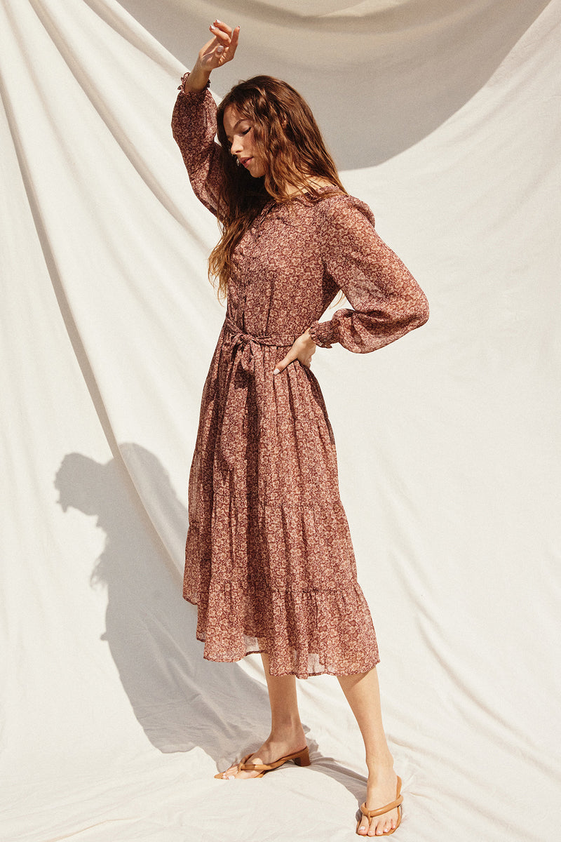 One and Only buttoned midi dress - Brick/Beige