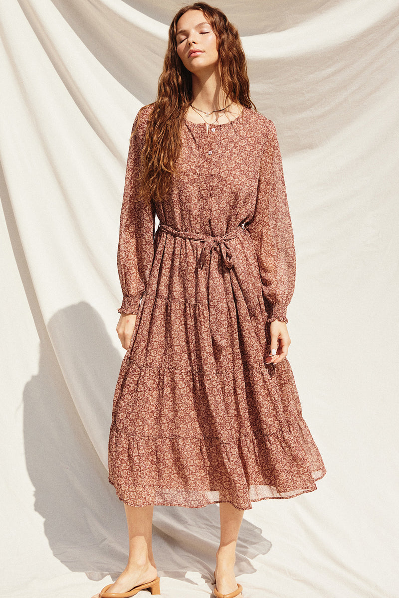 One and Only buttoned midi dress - Brick/Beige