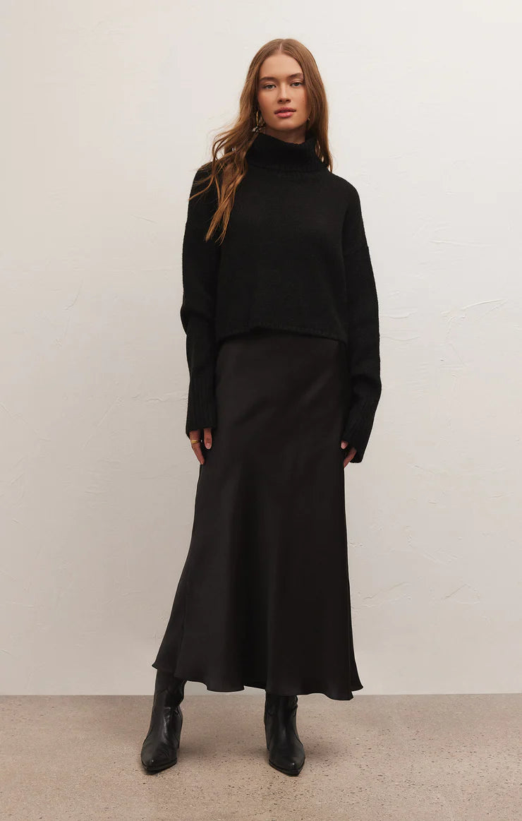 Europa Luxe Sheen Satin Skirt - Black