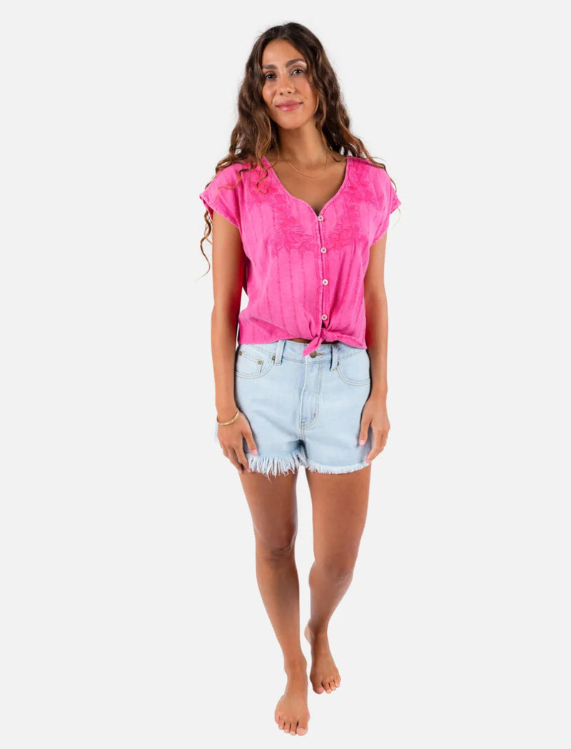 Tiki Embroidered Blouse - Hot Pink