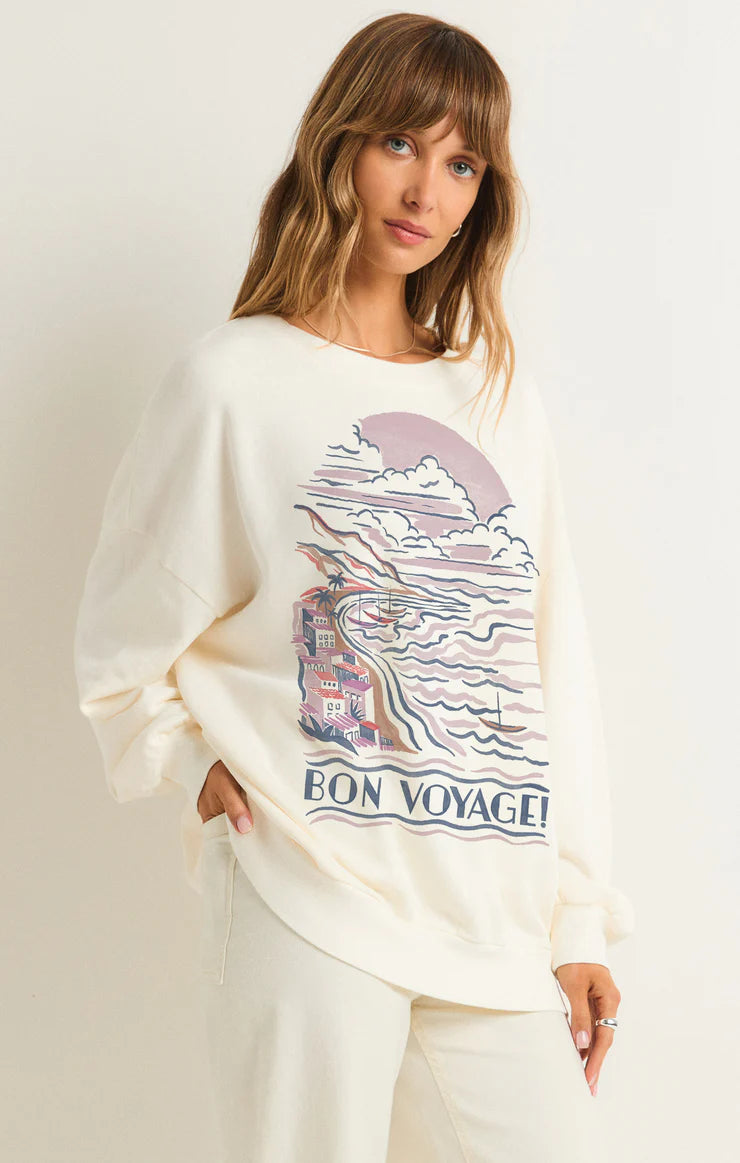 Crewneck Bon Voyage Sunday- Sea Salt