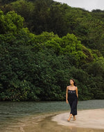 Robe  midi en coton doux Days End - Black Sand