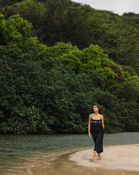 Robe  midi en coton doux Days End - Black Sand