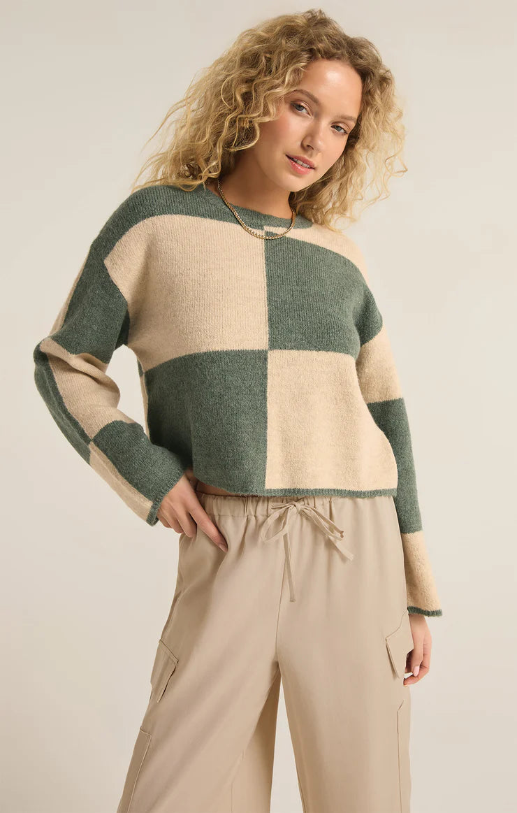 Rosi Blocked Knit Sweater - Palm Green