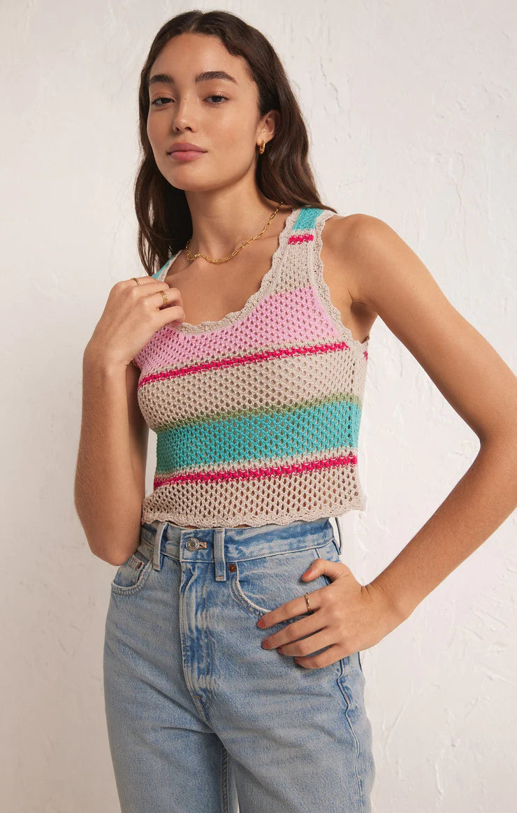 Sol Stripe Crochet Cami - Natural