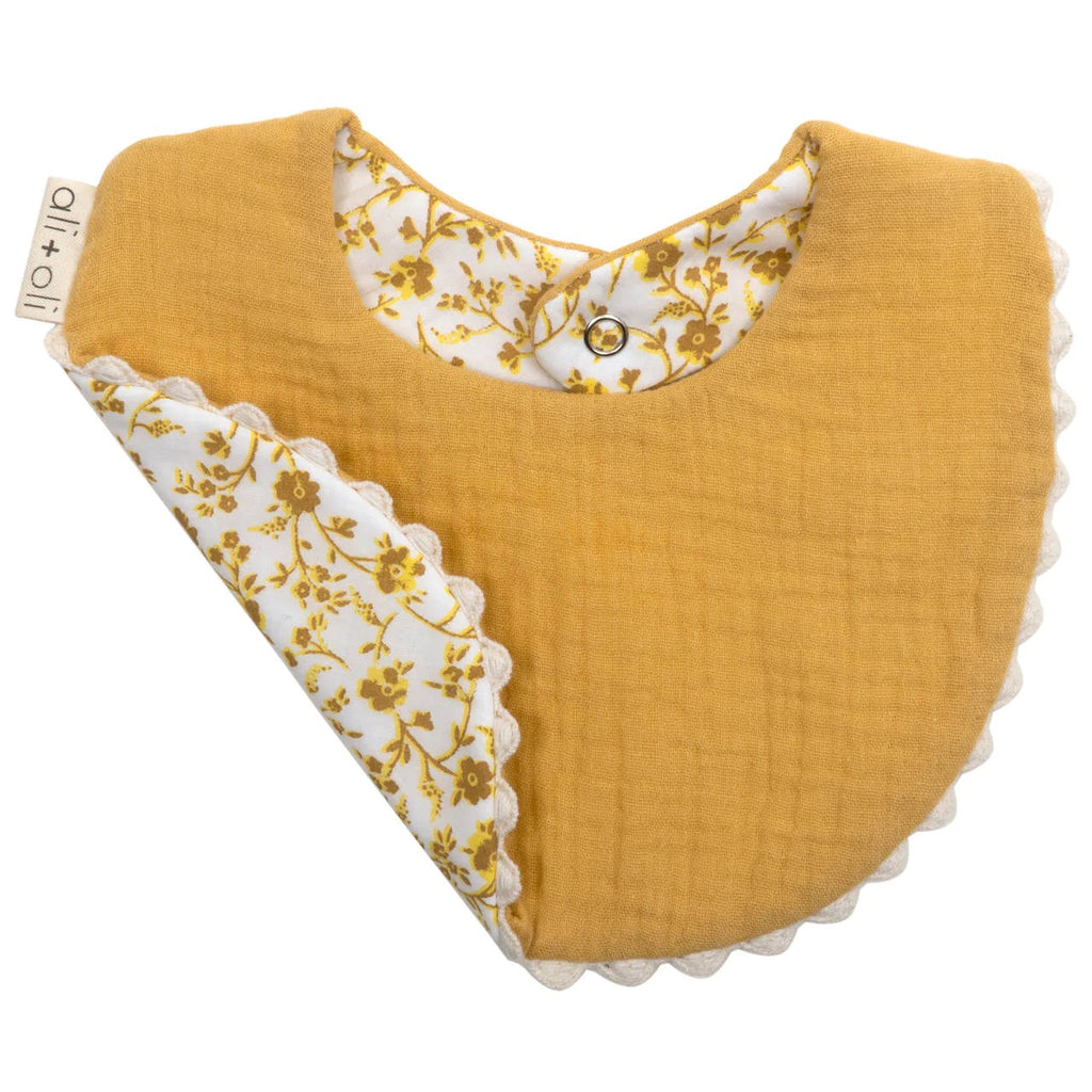 Bavoir double face coton 100% naturel - Yellow Flowers