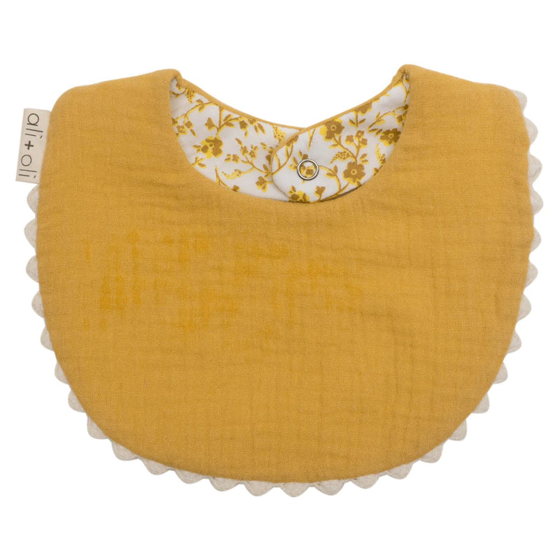 Double-sided bib 100% natural cotton - Yellow Flowers